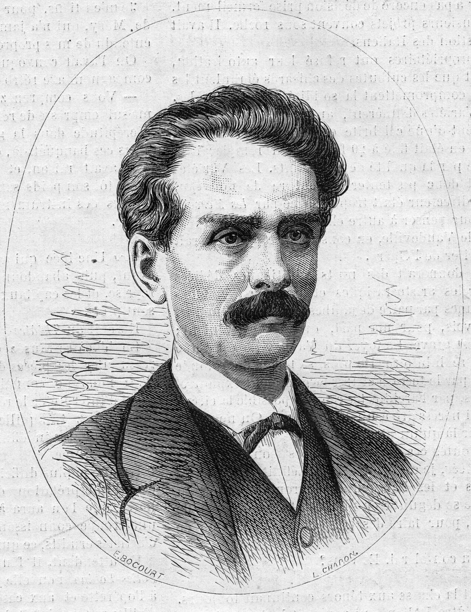 صورة لجول بونسيت (1838-1873) ، المستكشف الفرنسي ، شقيق أمبرواز بونسيت. نقش في "" Le Monde Illustré "" رقم 872 بتاريخ 27 ديسمبر 1873. بواسطة المدرسة الفرنسية