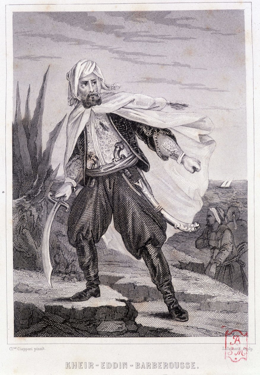 Portrait of Kheir - Eddin - Barberousse, Turkish pirate of the 16th century - in “” Histoire des pirates et corsaires de l