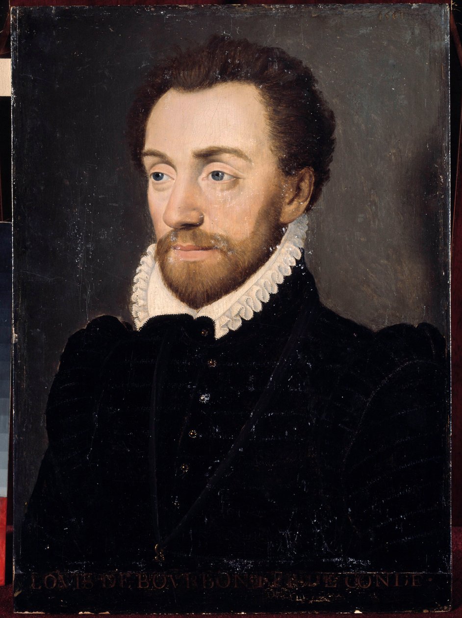 صورة لويس الأول من بوربون ، أول أمير للكوندي (بوربون - كوندي) (1530-1569) عام 1561. لوحة للمدرسة الفرنسية في القرن السادس عشر. خافت. 032x0،23 م. فرساي وقلاع فرساي وتريانون بواسطة المدرسة الفرنسية