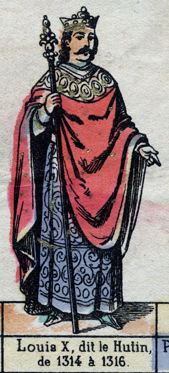 بورتريه لويس العاشر ملك فرنسا ، المعروف باسم لويس الهوتين (1289-1316) (سلالة الكابيتيون). التوضيح أواخر القرن التاسع عشر. بواسطة المدرسة الفرنسية