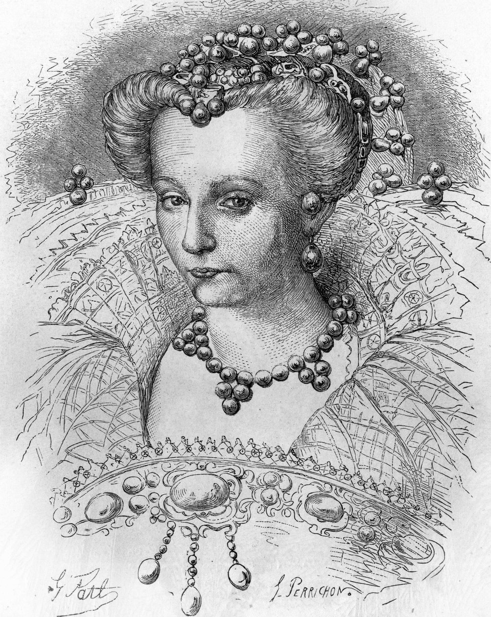 Portrait of Louise de Lorraine (1553-1601), Wife of Henri III. In “” Histoire Populaire de la France””, sd. circa 1885. Engraving. بواسطة المدرسة الفرنسية