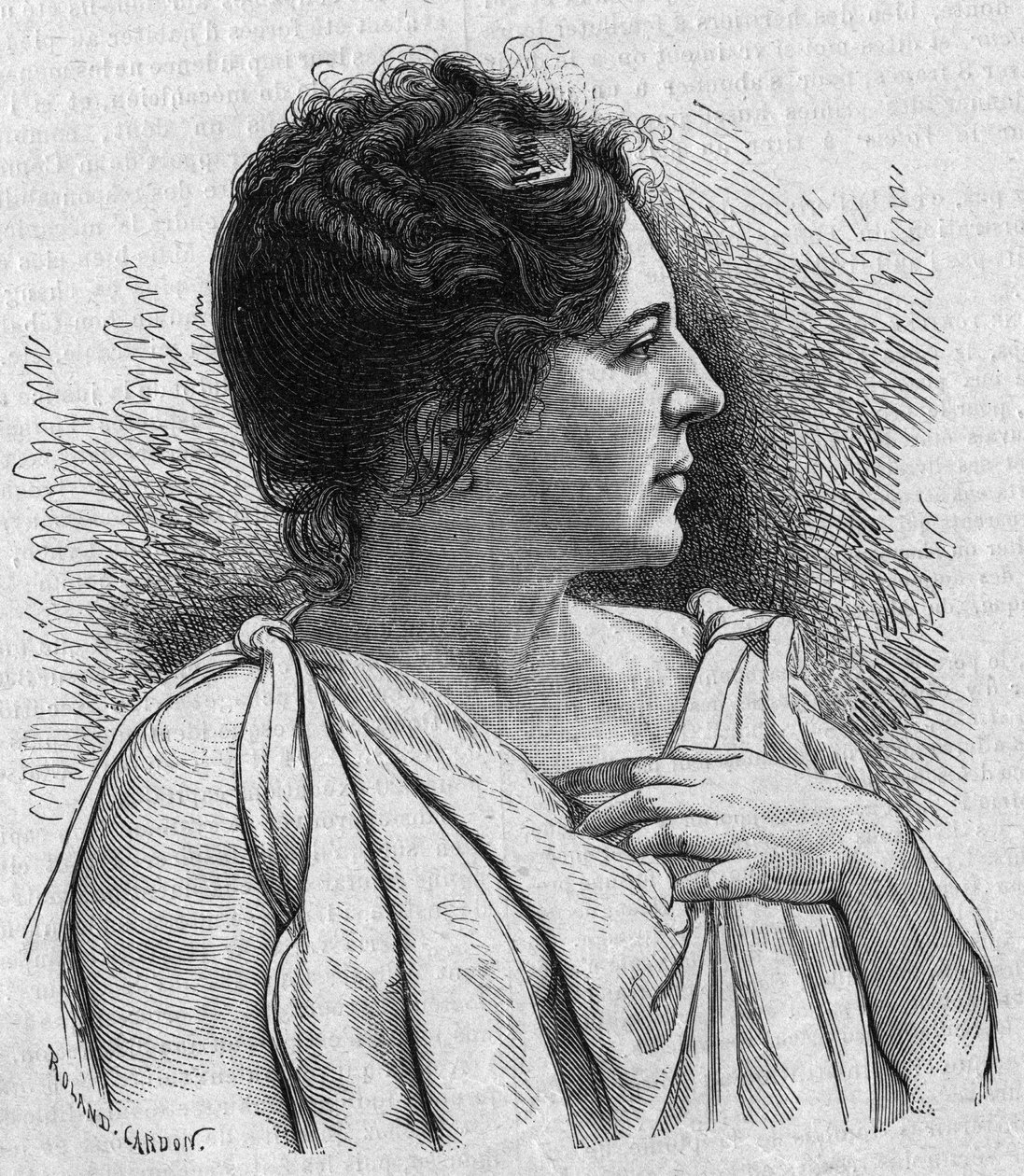 صورة مدام أجار (ماري ليونيد شارفين ، ديت) (1836-1891) ، كوميدي فرنسي. نقش في "صحيفة صنداي جازيت" بتاريخ ٢١ نوفمبر ١٨٩٥. بواسطة المدرسة الفرنسية