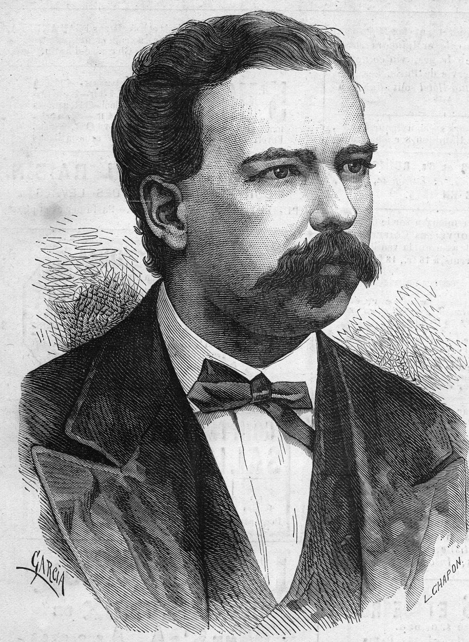 صورة شخصية لمانويل باردو (1834-1878) ، رئيس بيرو من 1872 إلى 1876. نقش في "" Le Monde Illustré "" رقم 1132 بتاريخ 7 ديسمبر 1878. بواسطة المدرسة الفرنسية