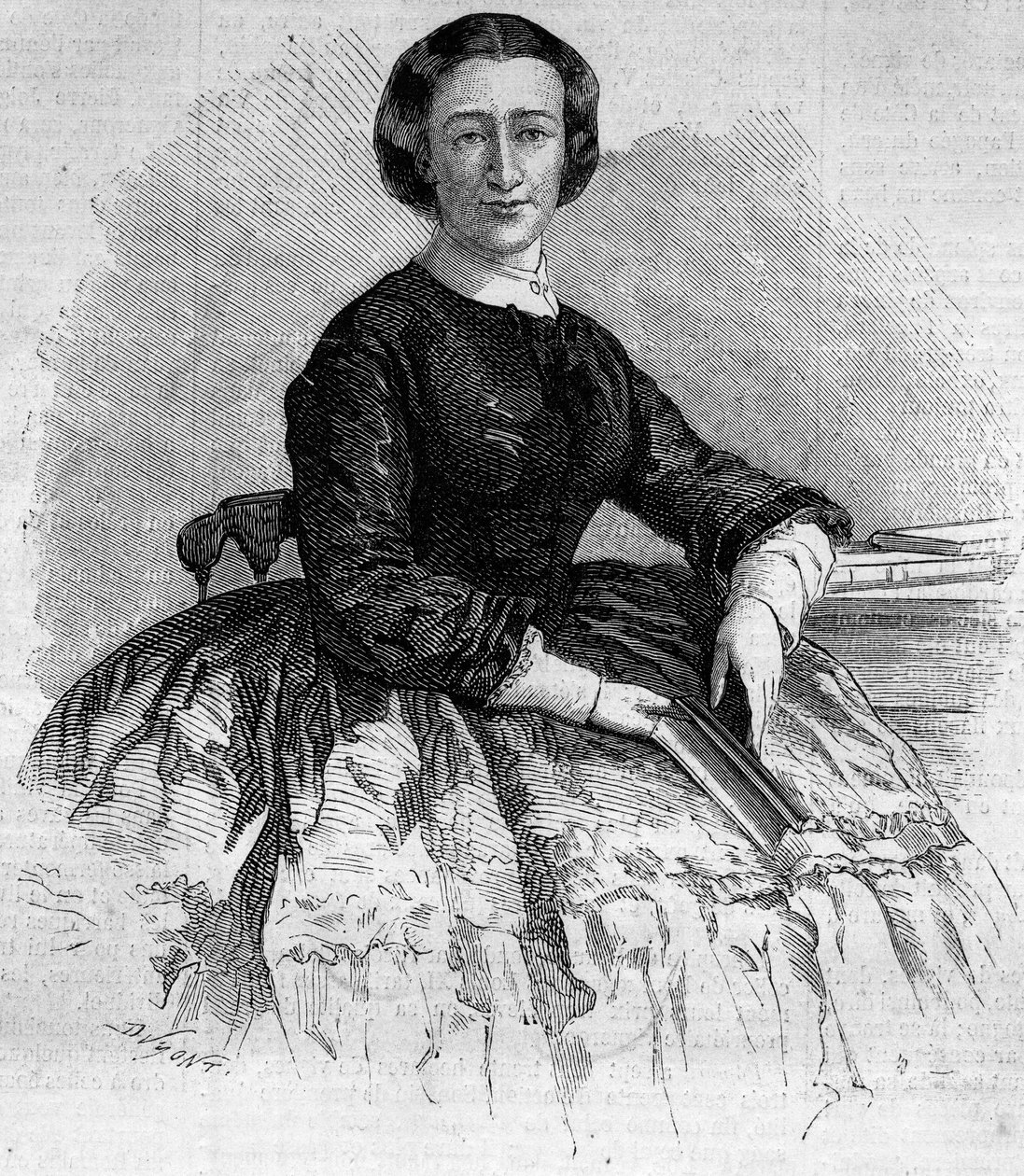صورة لماريا فرانسيسكا دي سال (1825-1860) ، دوقة ألبا وأخت الإمبراطورة الفرنسية أوجيني دي مونتيجو. نقش في "" Le Monde Illustré "" رقم 180 بتاريخ 22 سبتمبر 1860. بواسطة المدرسة الفرنسية