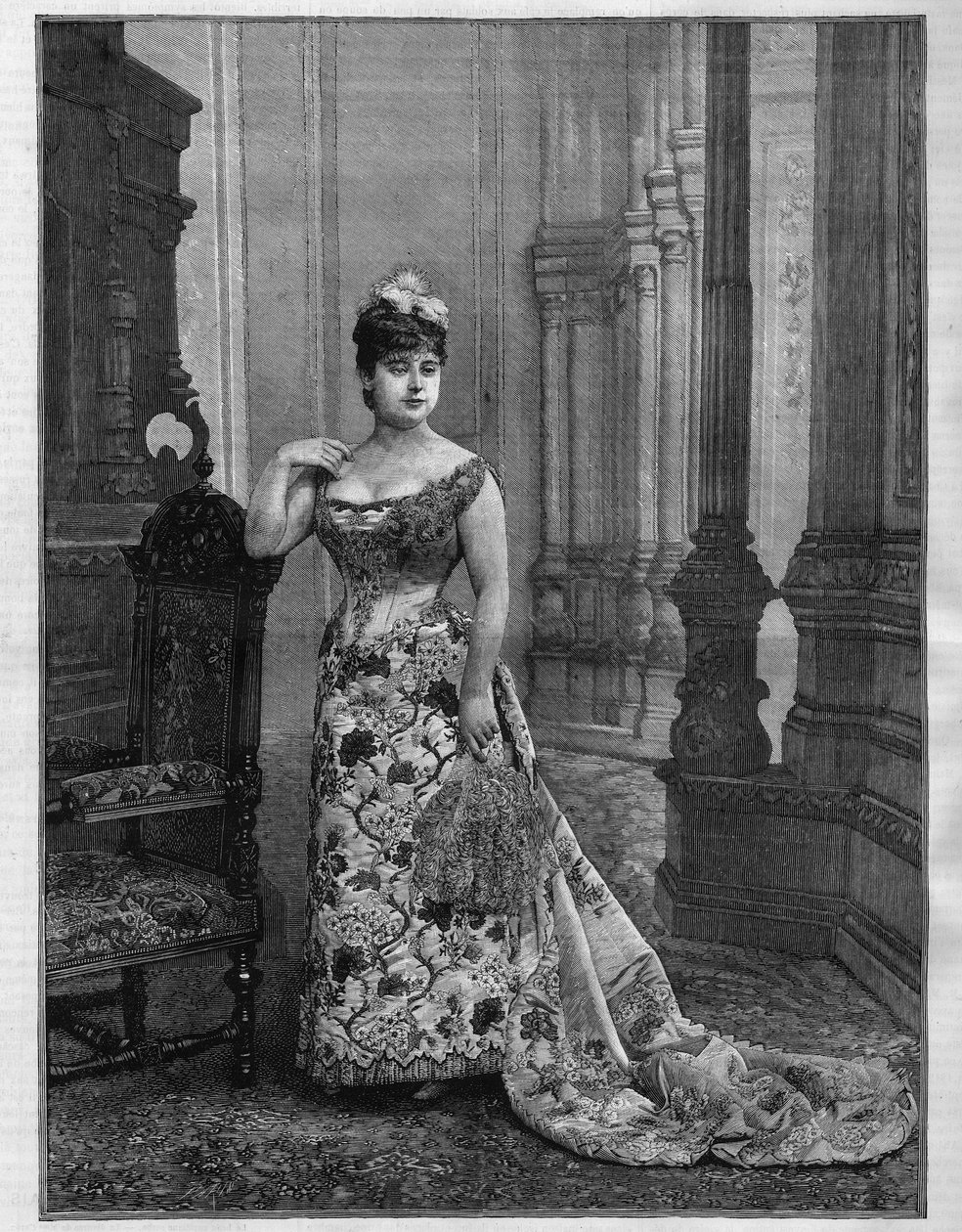 صورة لماري هايلبرون (هايلبرون) (1849-1886) ، السوبرانو البلجيكي. نقش في "" Le Monde Illustré "" بواسطة المدرسة الفرنسية
