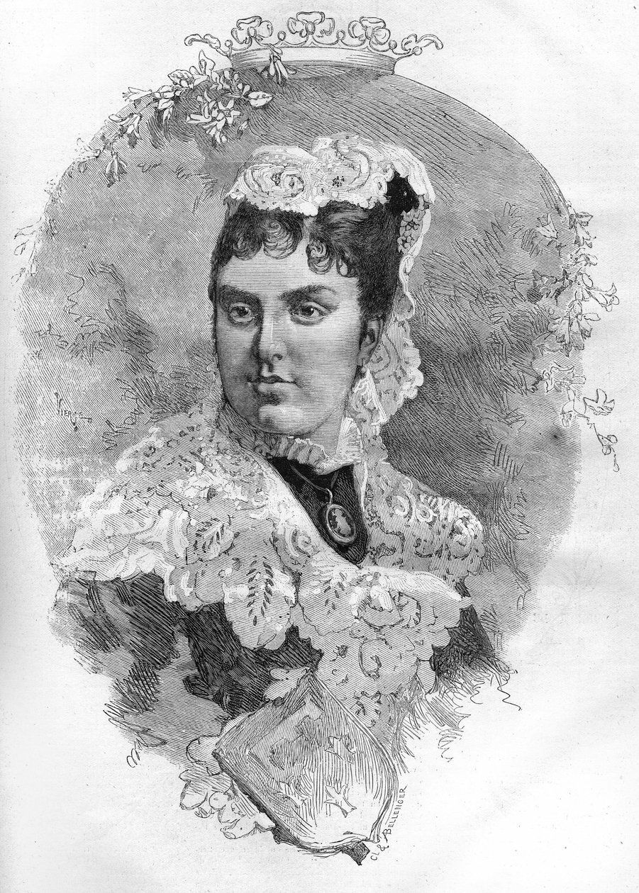 صورة لمرسيدس أورليانز (ماريا دي لاس مرسيدس دي أورليانز) (1860-1878) ، ملكة إسبانيا. نقش في "" Le Monde Illustré "" رقم 1085 بتاريخ 19 يناير 1878. بواسطة المدرسة الفرنسية