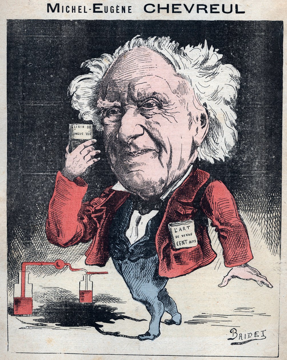 صورة ميشيل يوجين (ميشيل يوجين) شيفرويل (1786-1889) ، كيميائي فرنسي - رسم كاريكاتوري بريدي في "Les Hommes d'Today" ، باريس بواسطة المدرسة الفرنسية