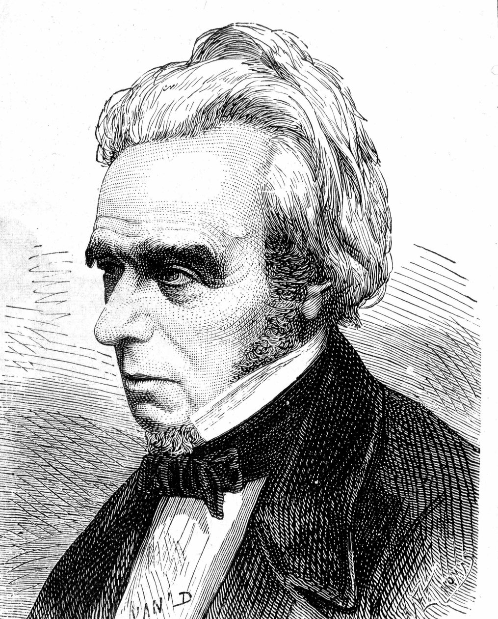 صورة ميشيل فاراداي (1791 - 1867) ، الفيزيائي والكيميائي البريطاني - في ألبوم العلوم ؛ علماء لامعون الاكتشافات العظيمة "" "1896. بواسطة المدرسة الفرنسية