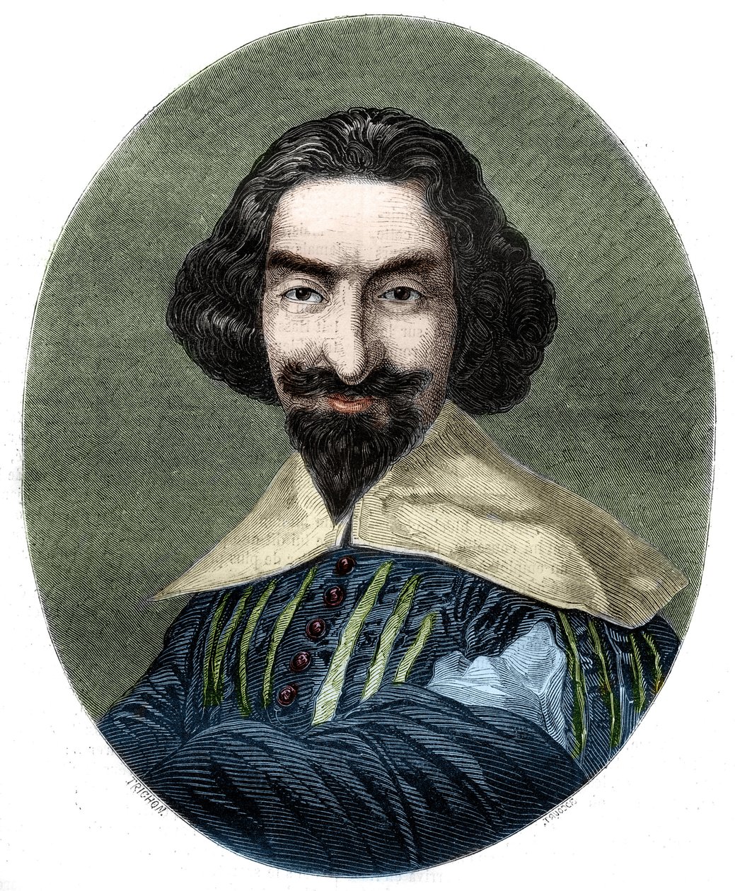 صورة ميغيل دي سرفانتس سافيدرا (1547-1616) ، كاتب إسباني. نقش من عام 1852 من لوحة فيلاسكيز. بواسطة المدرسة الفرنسية