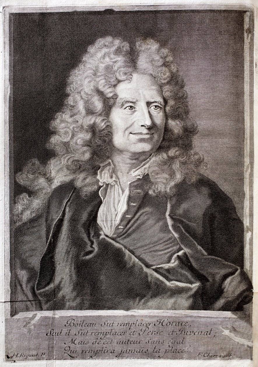 صورة لنيكولاس بويلو ، المعروف أيضًا باسم Boileau Despreaux (Boileau-Despreaux) (1636-1711) شاعر وكاتب. نقش لتوضيح أعمال M. Boileau Despreaux ، مع الزخارف التاريخية ، المجلد 1 ، الطبعة Fabre et Barillot بواسطة المدرسة الفرنسية