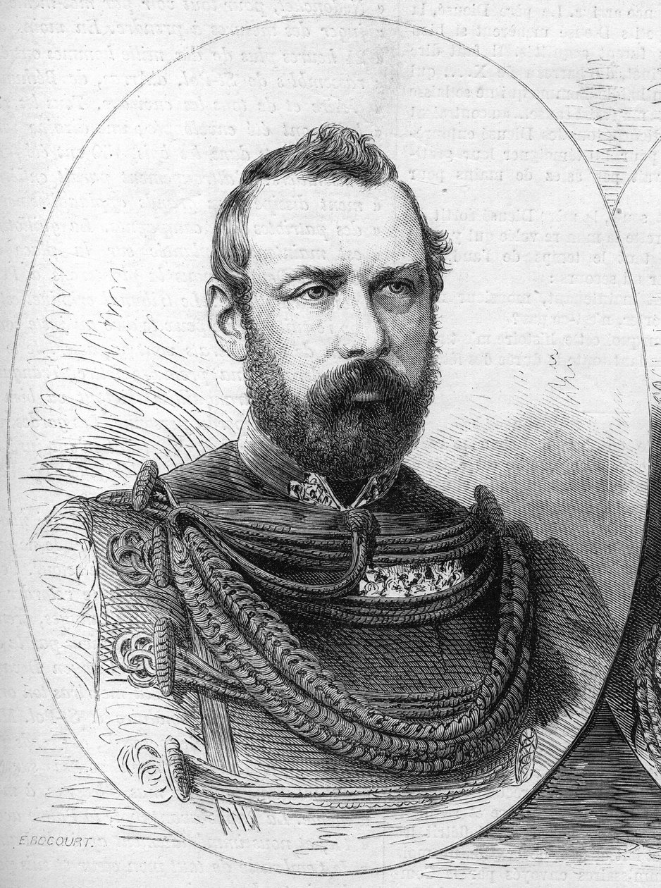 صورة لأوسكار الثاني (1829-1907) ، ملك السويد والنرويج. نقش في "" Le Monde Illustré "" رقم 807 بتاريخ 28 سبتمبر 1872. بواسطة المدرسة الفرنسية