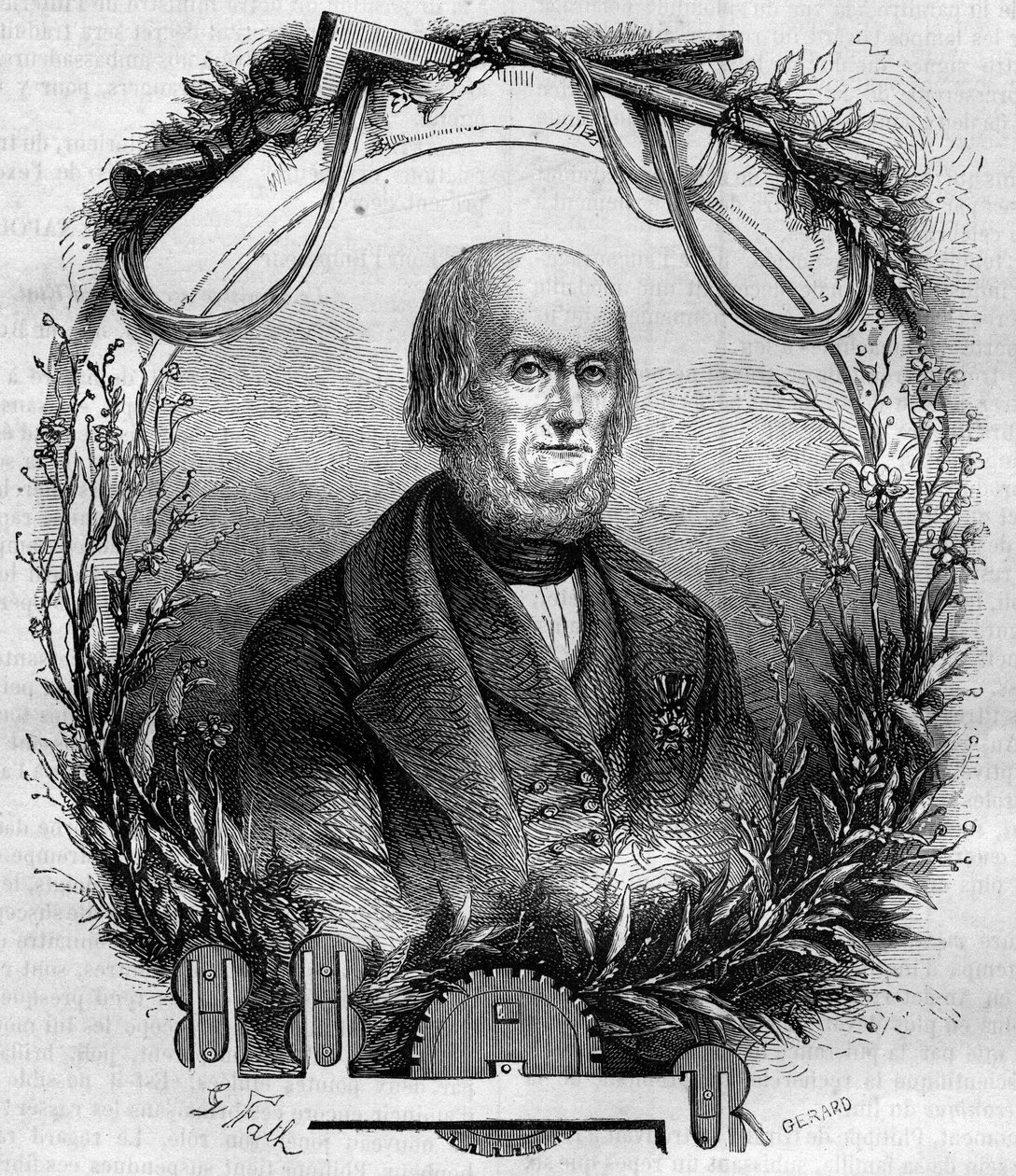 صورة لفيليب دي جيرار (1775-1845) ، المخترع والصناعي الفرنسي ، مبتكر آلة غزل الكتان. نقش من 1866-1867. بواسطة المدرسة الفرنسية
