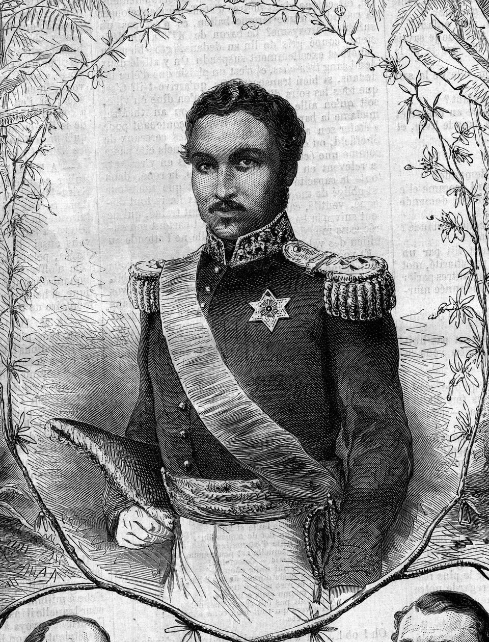 صورة لراداما الثاني (1829-1863) ، ملك مدغشقر. نقش في "" Le Monde Illustré "" رقم 268 بتاريخ 31 مايو 1862. بواسطة المدرسة الفرنسية