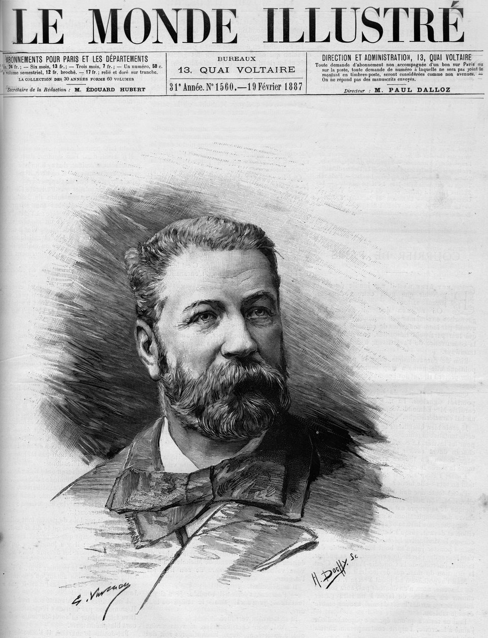 صورة راؤول دوفال (1832-1887) ، المحامي والنائب الفرنسي ، في العالم المصور 1887. بواسطة المدرسة الفرنسية