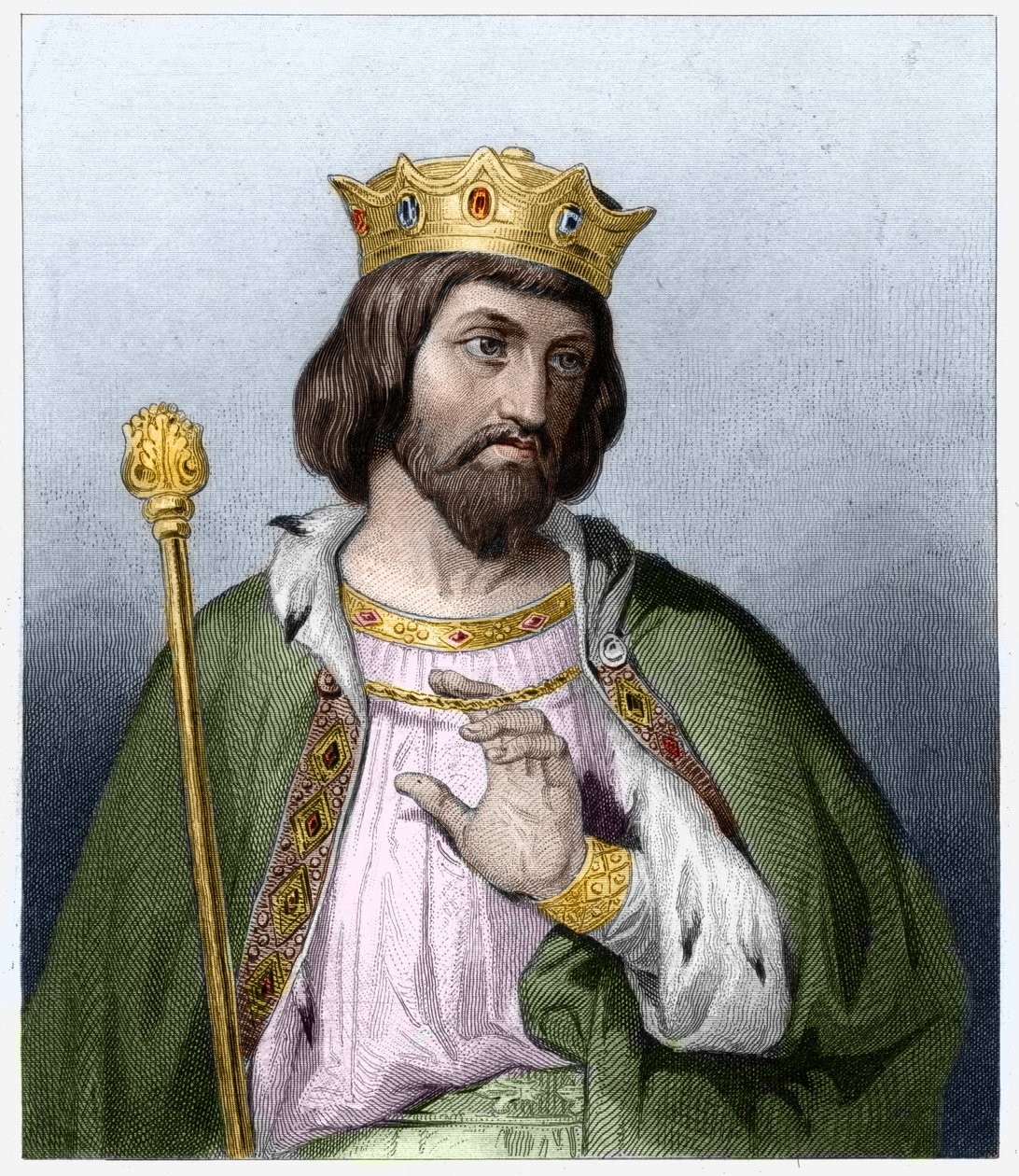 صورة لروبرت الثاني ذا بيو (972-1031) ، ملك فرنسا - في "Histoire des Francais" للافالي ، نقش ، بدون تاريخ. بواسطة المدرسة الفرنسية