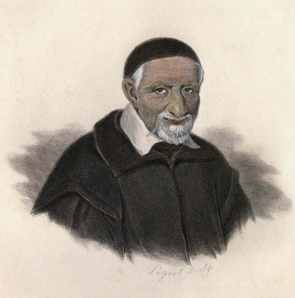 Portrait of Saint Vincent de Paul (1581-1660), French priest and amonier. in “Portraits des Hommes Useful” بواسطة المدرسة الفرنسية