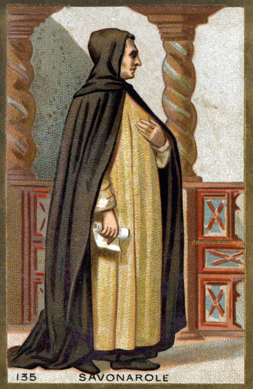صورة سافونارولا (1452-1498) جيرولامو سافونارولا. الطباعة الحجرية الملونة في أواخر القرن التاسع عشر. بواسطة المدرسة الفرنسية