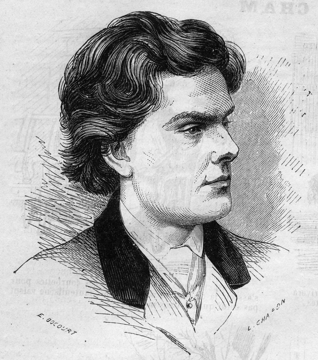 صورة لويلهلمي ، عازف الكمان ، يبلغ من العمر 21 عامًا في عام 1867. نقش في "" Le Monde Illustré "" رقم 516 بتاريخ 2 مارس بواسطة المدرسة الفرنسية