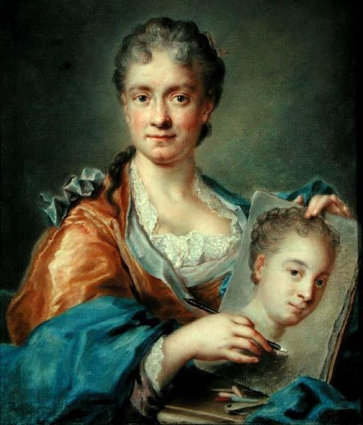 صورة لسيدة ترسم صورة ، حوالي عام 1750 (زيت على قماش) بواسطة المدرسة الفرنسية