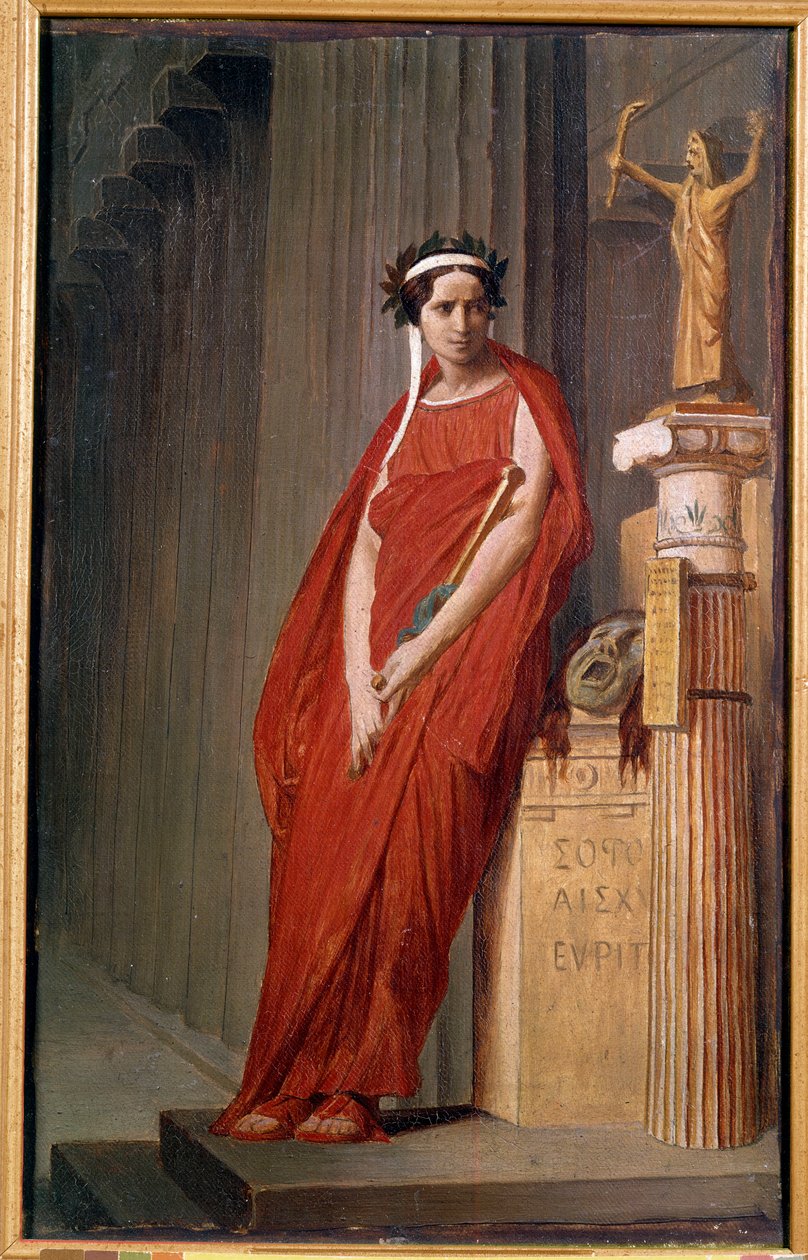 تجسد صورة الفنانة الكوميدية إليزابيث فيليكس التي تُدعى مادموزيل راشيل (1821-1858) المأساة اللوحة de l