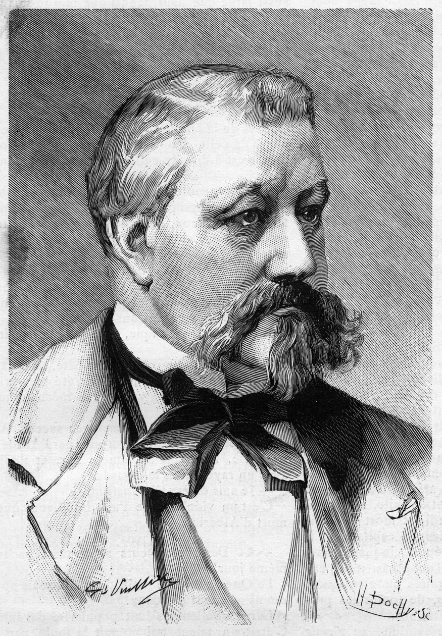 صورة للصحفي والروائي ألبيريك سكند تتراجع في عام 1887 ، في لوموند إليستري. بواسطة المدرسة الفرنسية