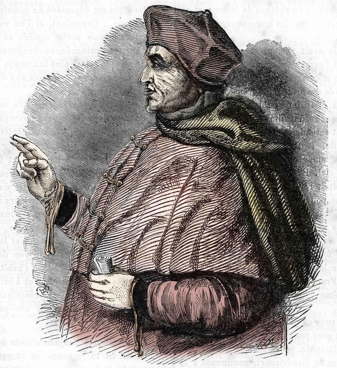 صورة شخصية لإيفيك بيير كوشون (1371-1442) المسؤول عن تخويل موكب جان دارك (صورة بيير كوشون أسقف بوفيه) نقش بواسطة المدرسة الفرنسية