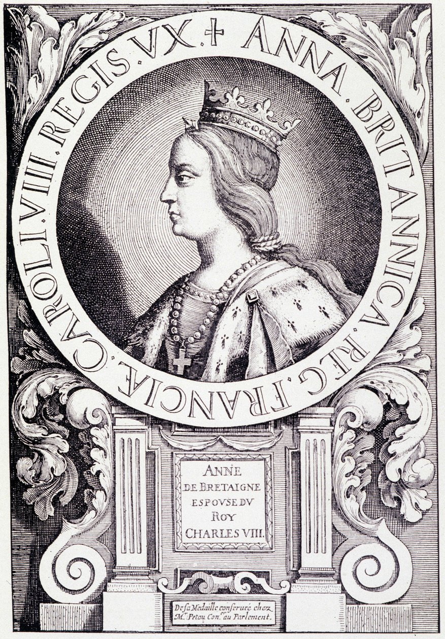 صورة لملكة فرنسا آن من بريتاني (1477-1514). نقش من "Louis XII et Anne de Bretagne" بقلم Paul Lacroix ، محرر. جورج هرتريل بواسطة المدرسة الفرنسية