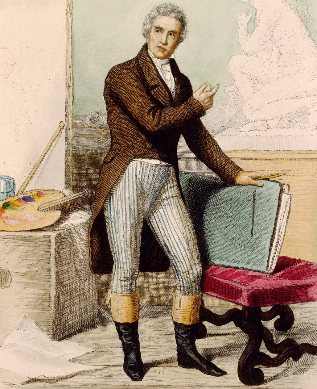 Portrait of the painter Jacques-Louis David بواسطة المدرسة الفرنسية