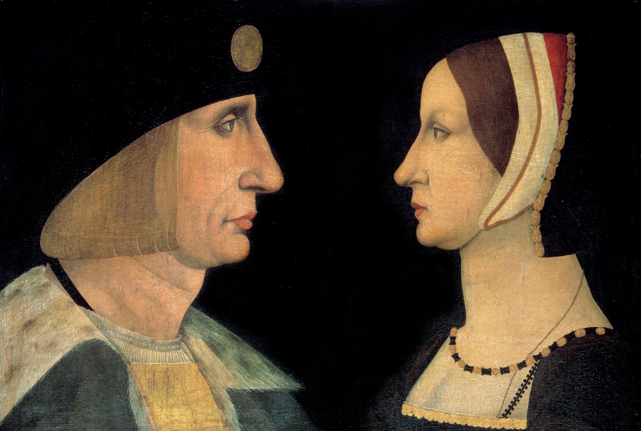 Portraits of King Louis XII (1462-1515) and Anne of Brittany (1477-1514) Queen of France Anonymous painting. 16th century. Sun. 0,31x0,49 m Chantilly, musee Conde. - Portraits of King Louis XII (1462-1515) and Anne of Brittany (1477-1514), Queen of France. بواسطة المدرسة الفرنسية