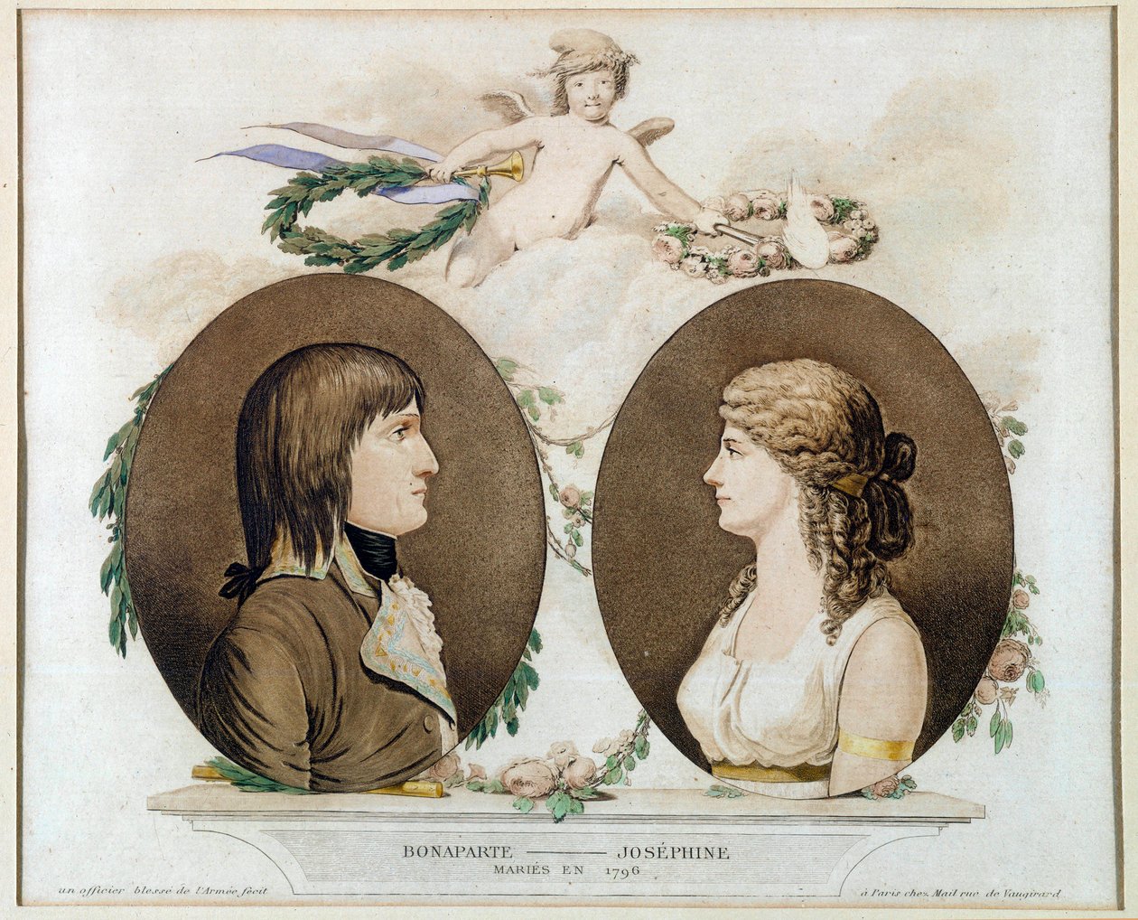صور نابليون بونابرت (1769-1821) وجوزفين دي بوهارنايس (1763-1814) تزوجا عام 1796 "" لوحة مائية مجهولة حوالي عام 1800. الشمس 0،21x0،23 م مالميزون ، متحف القصر بواسطة المدرسة الفرنسية