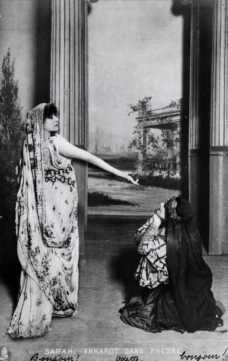 بطاقة بريدية تصور سارة برنهاردت (1844-1923) في فيدر بقلم جان راسين (1639-99) أواخر القرن التاسع عشر بواسطة المدرسة الفرنسية