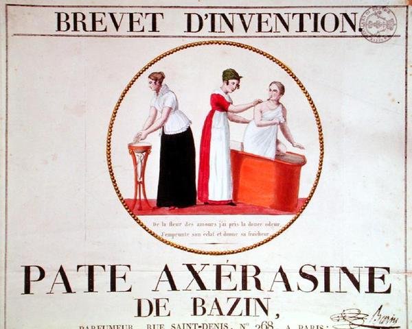 إعلان ملصق "Pate Axerasine de Bazin" ، أوائل القرن التاسع عشر (نقش ملون) بواسطة المدرسة الفرنسية