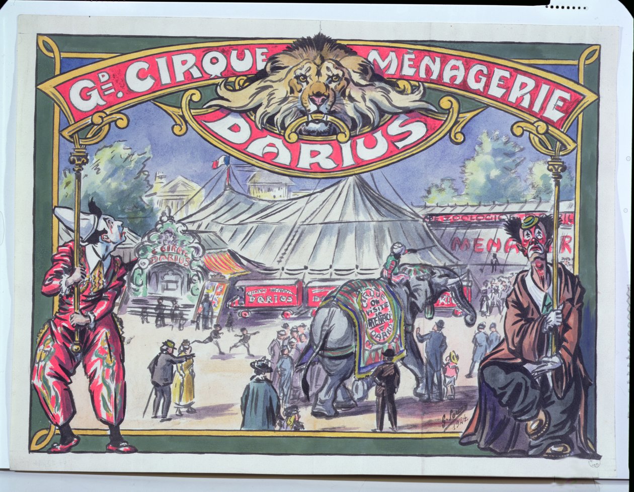ملصق إعلان عن Grand Cirque Menagerie Darius ، 1924 (مرحاض على ورق) بواسطة المدرسة الفرنسية