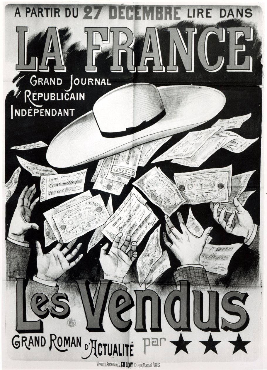 ملصق إعلان رواية Les Vendus تتعامل مع قضية بنما ، ج. 1892-95 بواسطة المدرسة الفرنسية