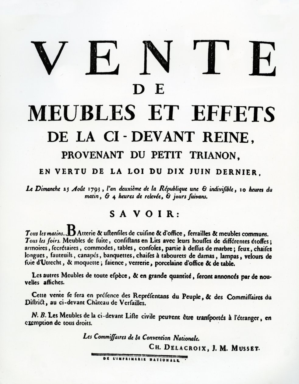 Poster advertising the sale of Marie-Antoinette