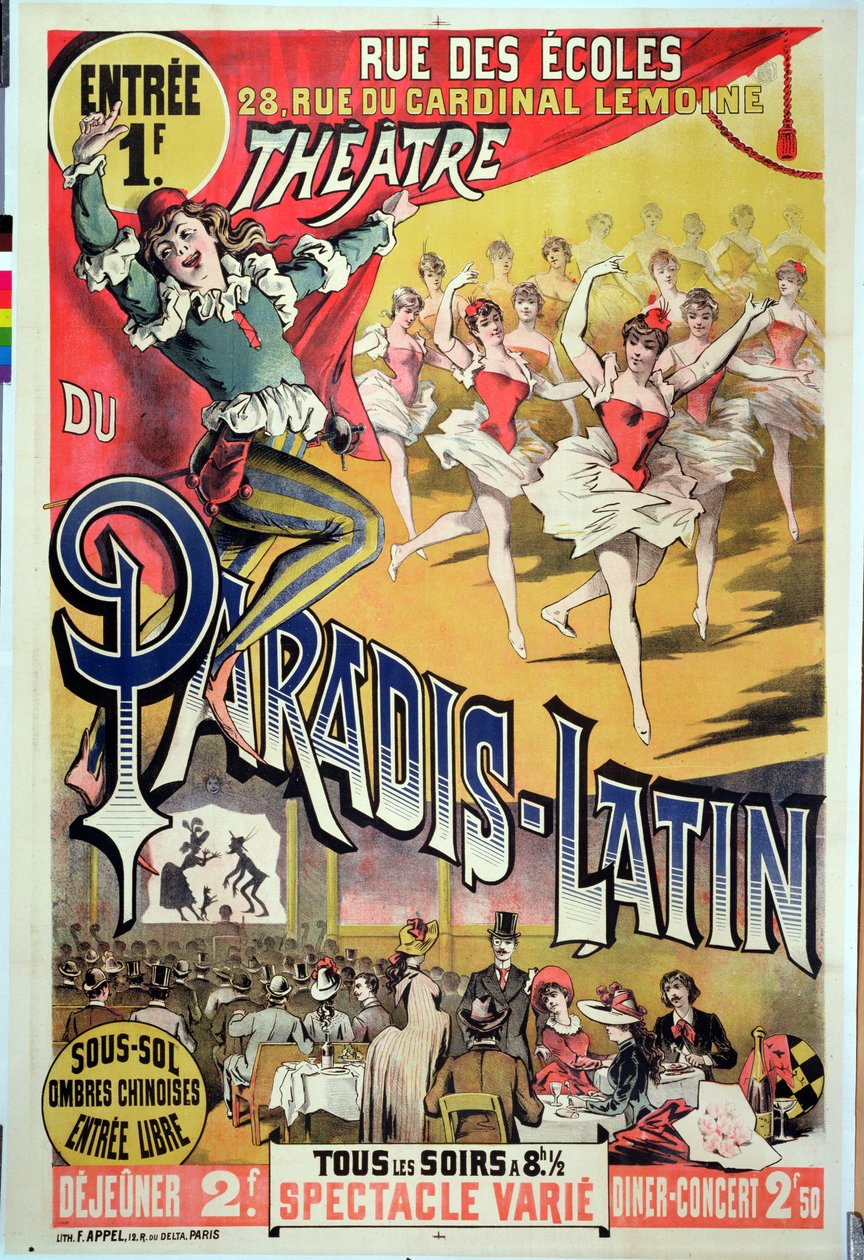ملصق لمسرح du Paradis Latin ، 1880-90 بواسطة المدرسة الفرنسية