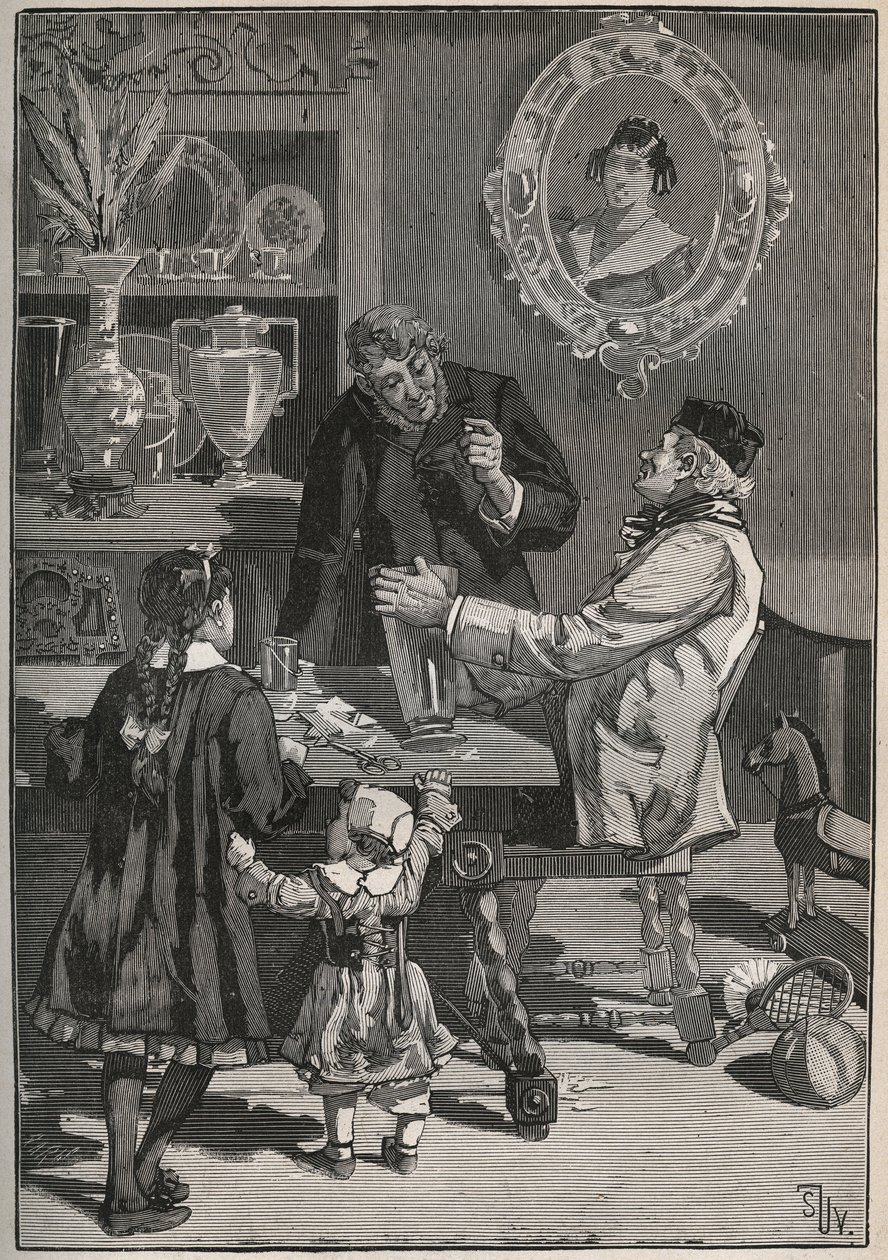 Potichomy عملية القرن التاسع عشر لتقليد المزهريات الخزفية من الصين واليابان. نقش من عام 1880 في "" Les Arts et metiers Illustres "" لأدولف بيتارد. بواسطة المدرسة الفرنسية