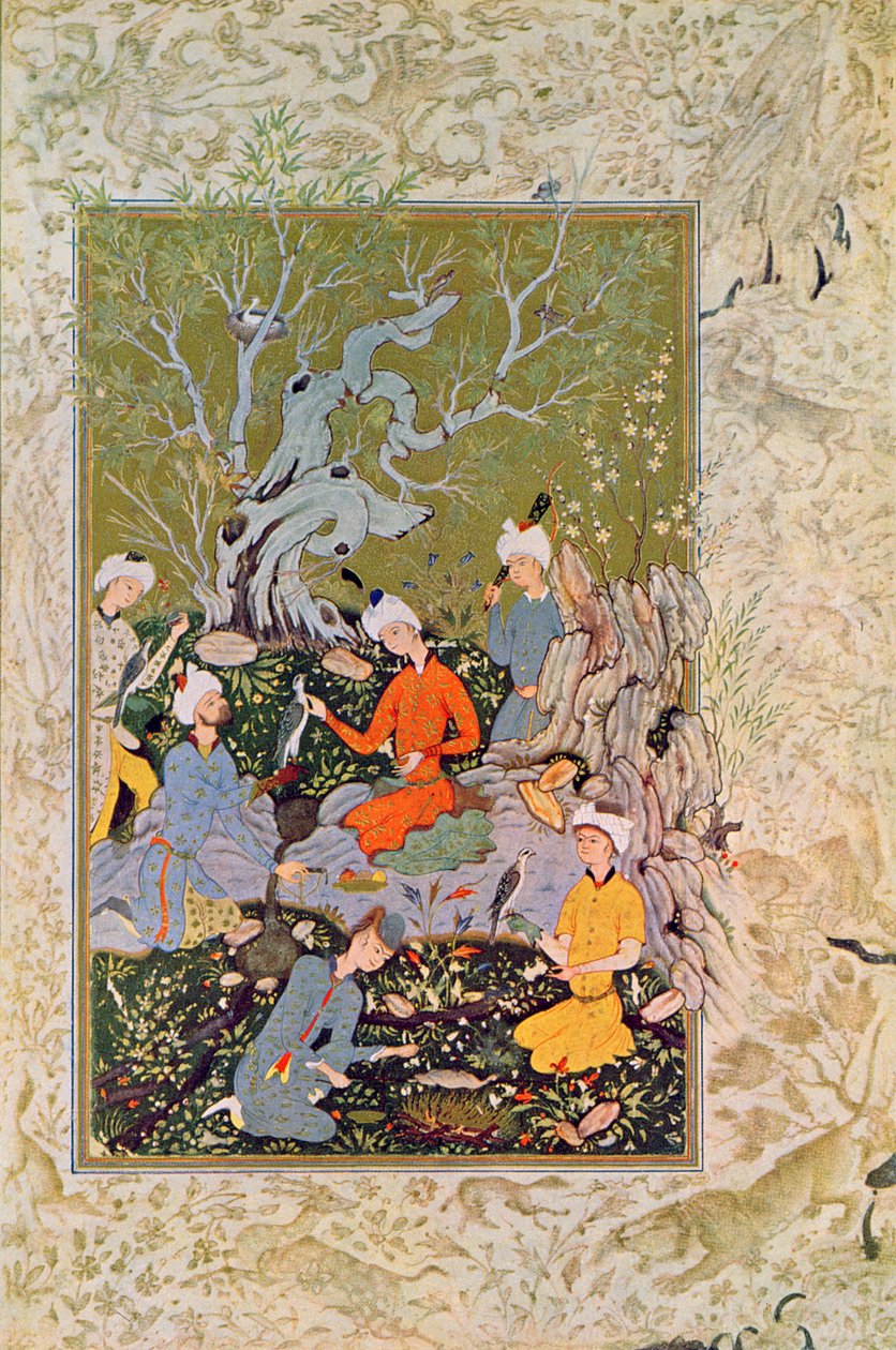 أمير الصيد بالصقور ، رسم توضيحي لليالي العربية ، 1895 (نقش ملون) بواسطة المدرسة الفرنسية