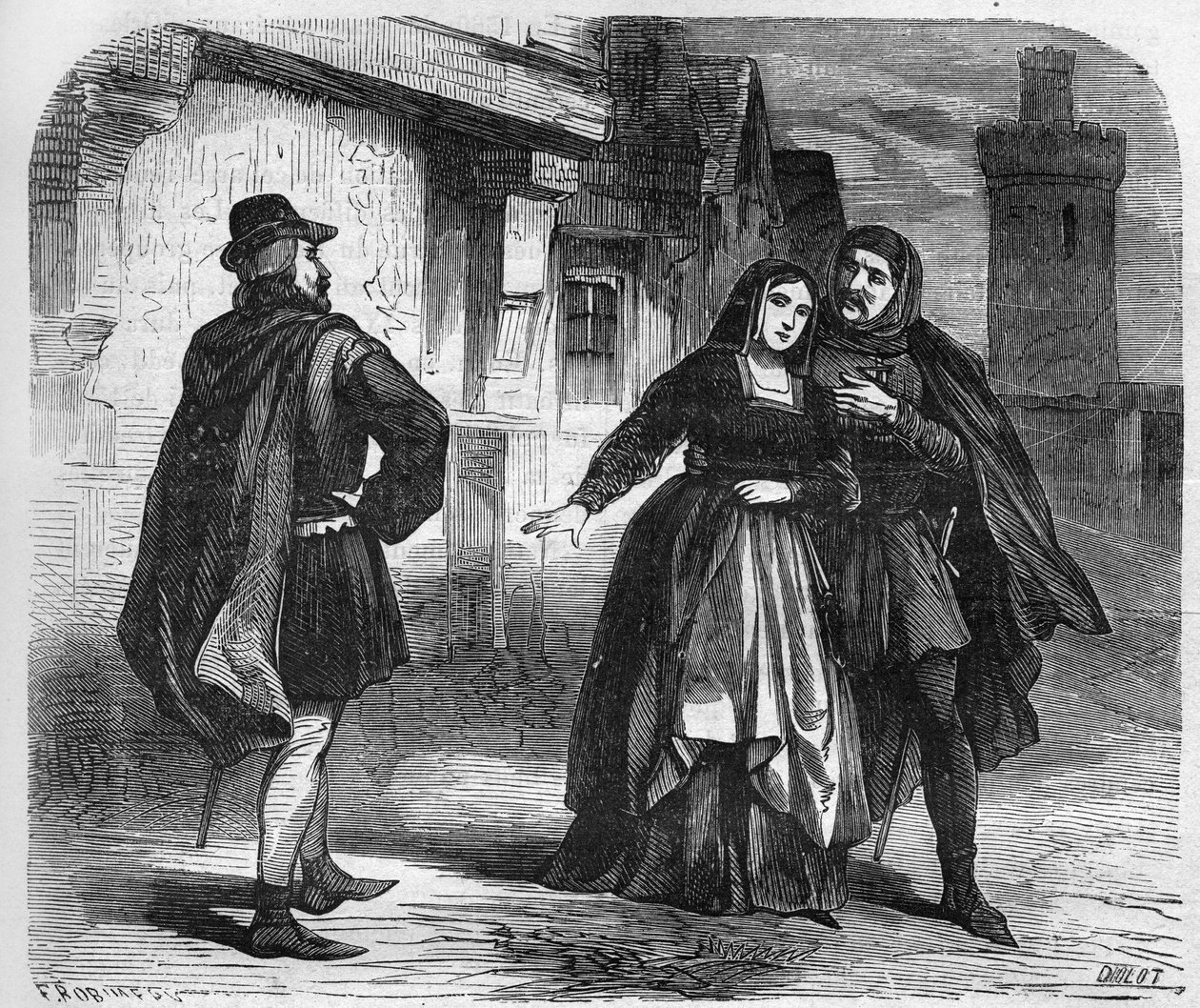 Prostitution in the Middle Ages: girls of joy flourished in the provinces like Paris. Engraving in “The history of prostitution and debauche among all the peoples of the world from antiquity to the present day” by Dr. Th. -F. Debray. 1879. بواسطة المدرسة الفرنسية