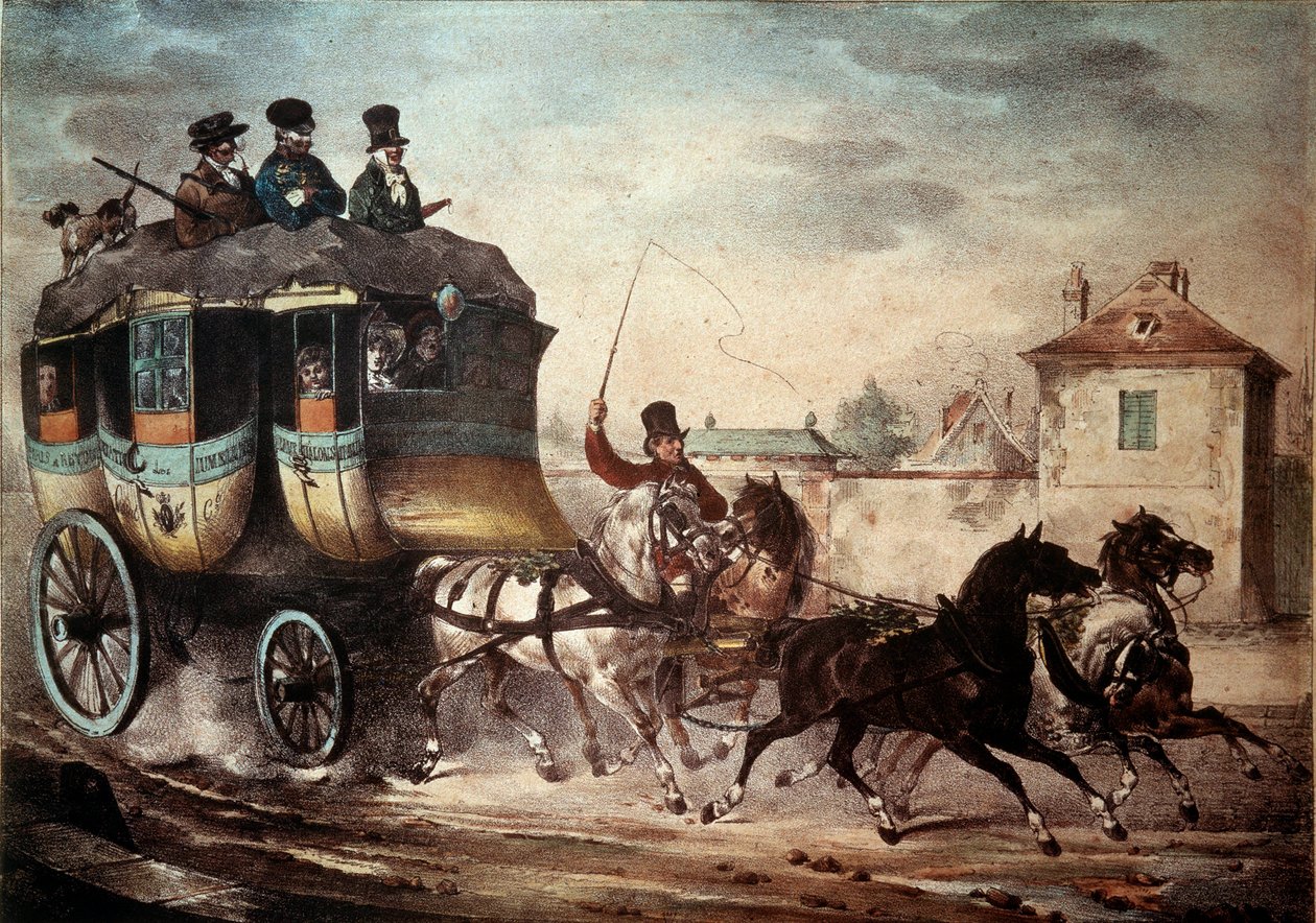 النقل العام: الحرص على الخط الفاصل بين باريس ومو. رسم توضيحي للشرير عام 1824. كومبين ، متحف شاتو بواسطة المدرسة الفرنسية