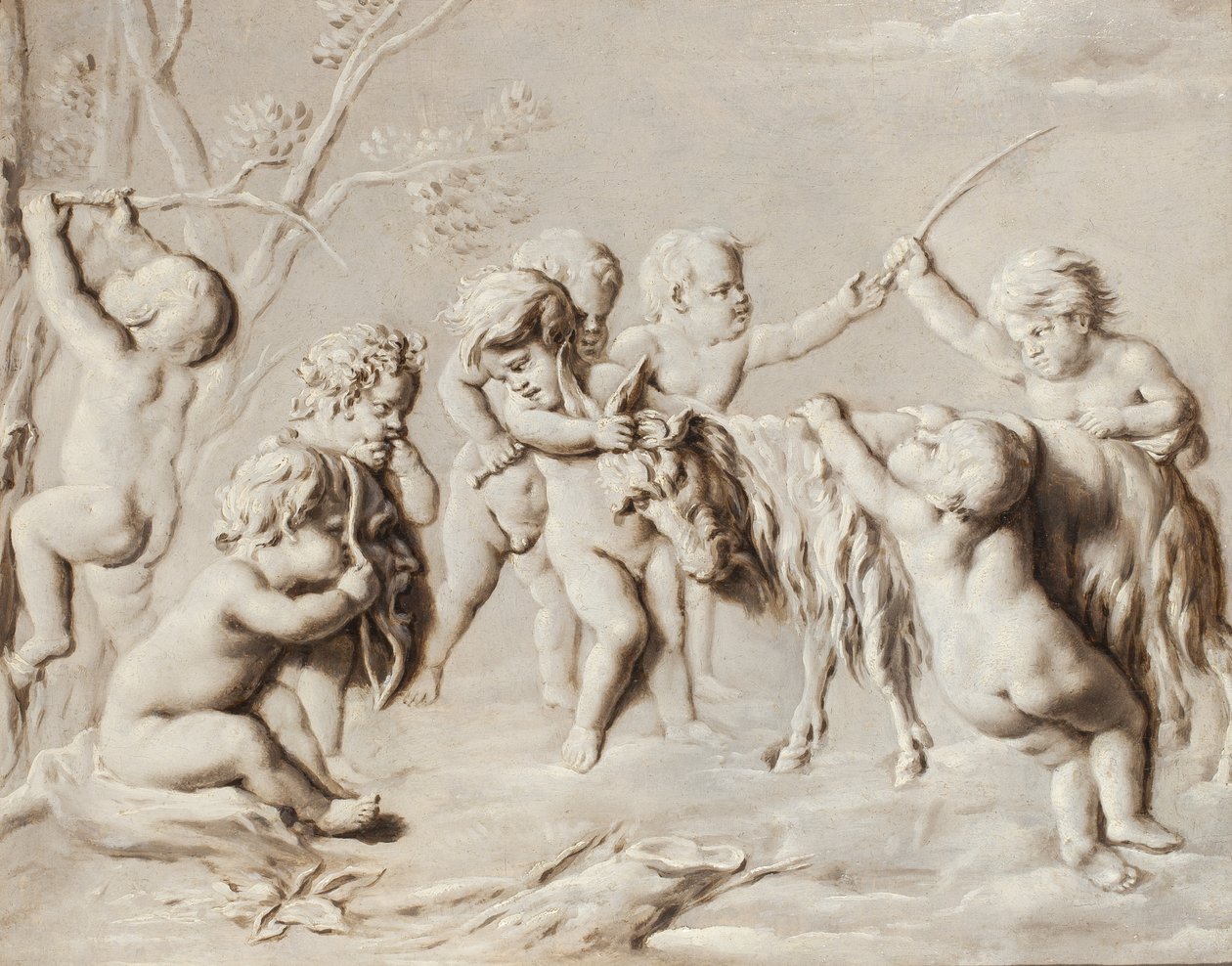 Putti تلعب مع She-Goat Amalthea بواسطة المدرسة الفرنسية