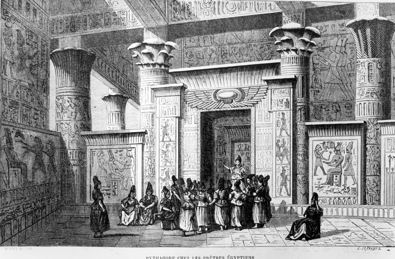 فيثاغورس (c.580-500 قبل الميلاد) مع الكهنة المصريين بواسطة المدرسة الفرنسية