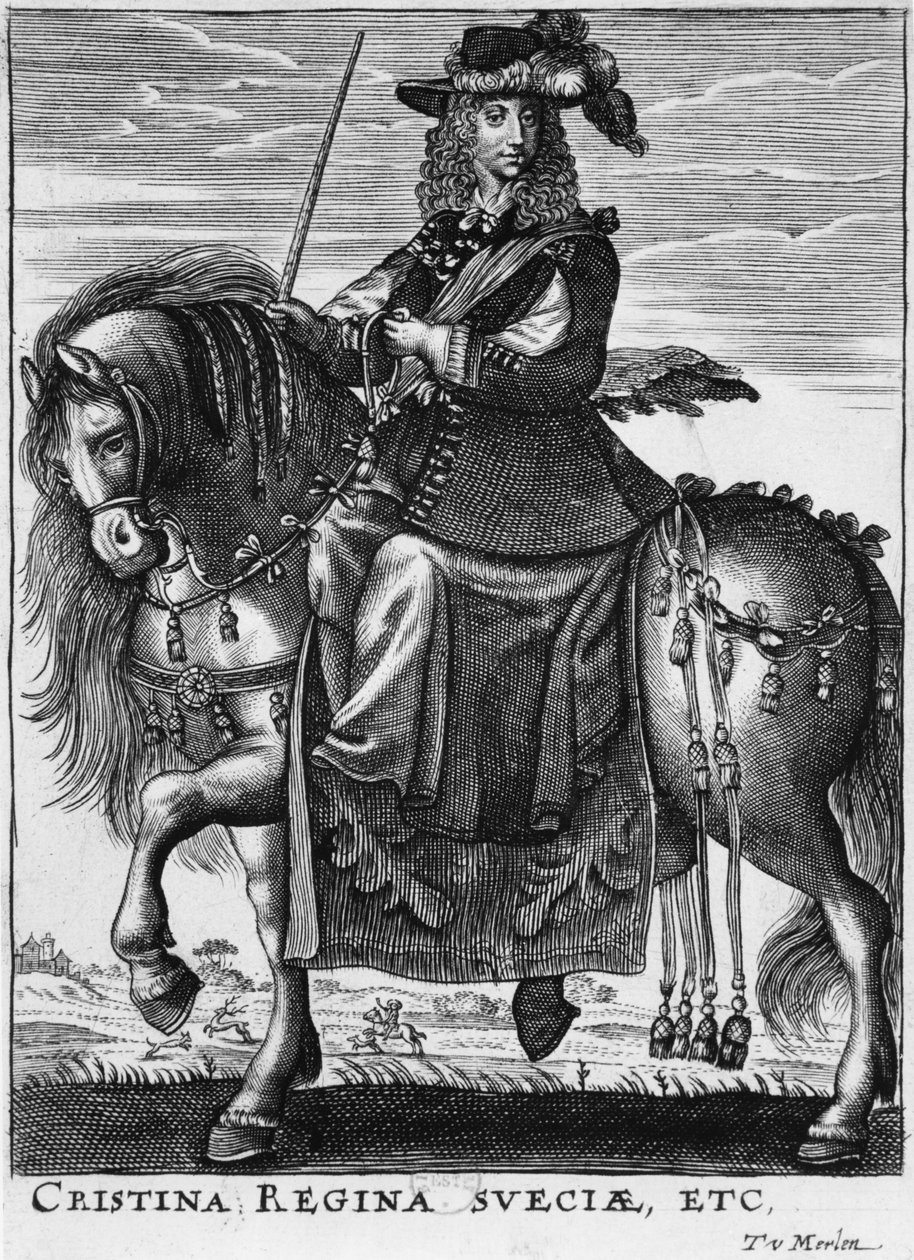 الملكة السويدية كريستينا (1626-1689) على ظهور الخيل بواسطة المدرسة الفرنسية