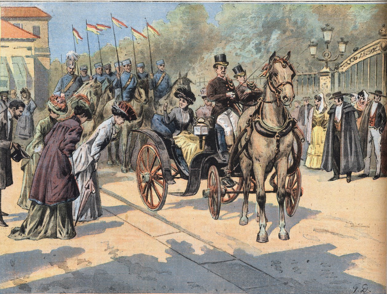 الملكة ماري كريستين دي تيشين (1858-1929) تحيي ملكات مسيرة باريس ، من صحيفة "Le Petit Parisien" بواسطة المدرسة الفرنسية