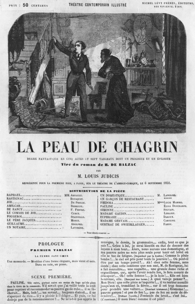 رفائيل دي فالنتين وصاحب المتجر ، رسم توضيحي من "La Peau de Chagrin" ، دراما مقتبسة من رواية Honore de Balzac (1799-1850) بواسطة المدرسة الفرنسية