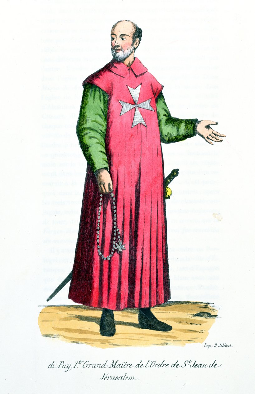 Raymond de Puy (1120-5860) أول كبير في وسام القديس يوحنا القدس ، توضيح من تاريخ وأزياء الرهبانيات للأب Helyot ، 1842 بواسطة المدرسة الفرنسية