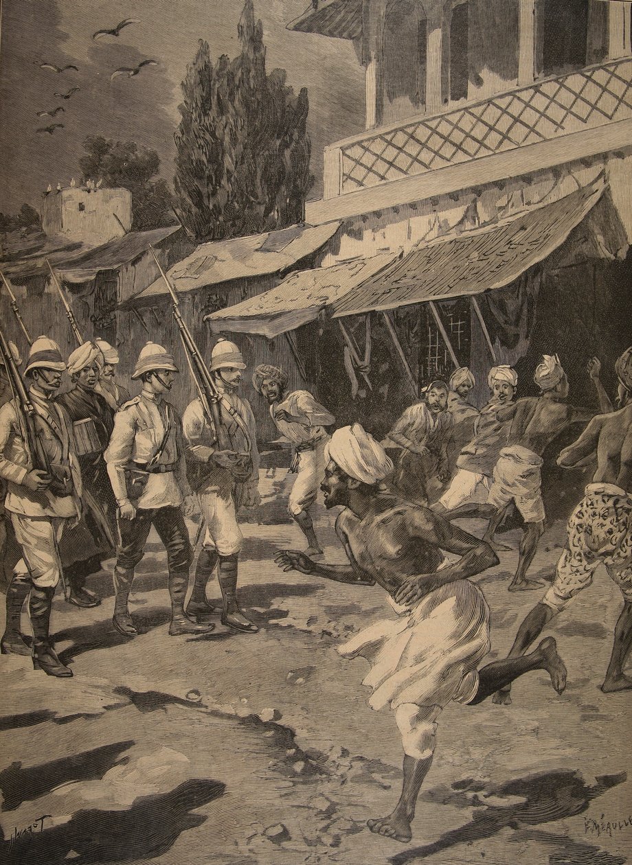 تمرد في بومباي ، رسم توضيحي من Le Petit Journal: Supplement illustre ، 1898 بواسطة المدرسة الفرنسية