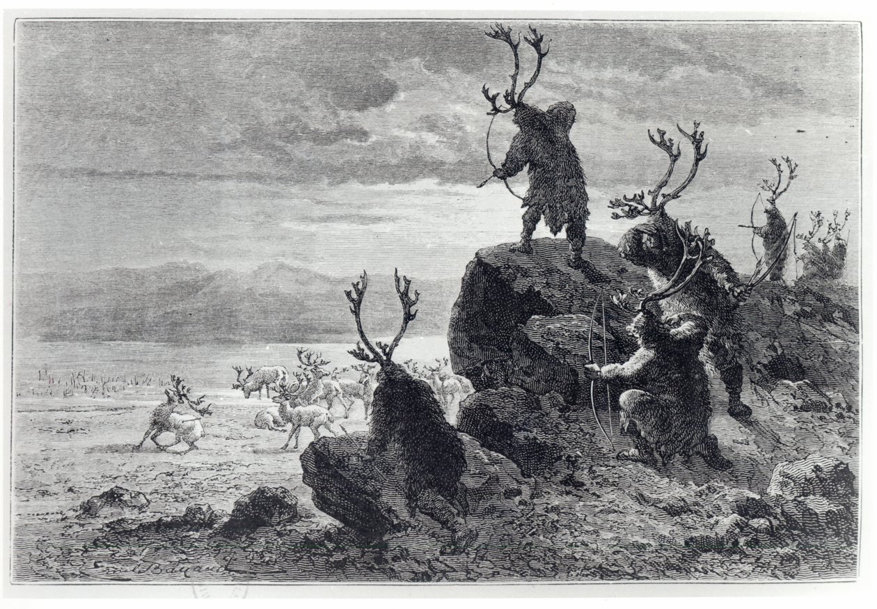 صيد الرنة في العصر الحجري ، صورة توضيحية من LHomme Primitif ، بقلم لويس فيغير (1819-1894) نشرها Hachette ، 1870 بواسطة المدرسة الفرنسية