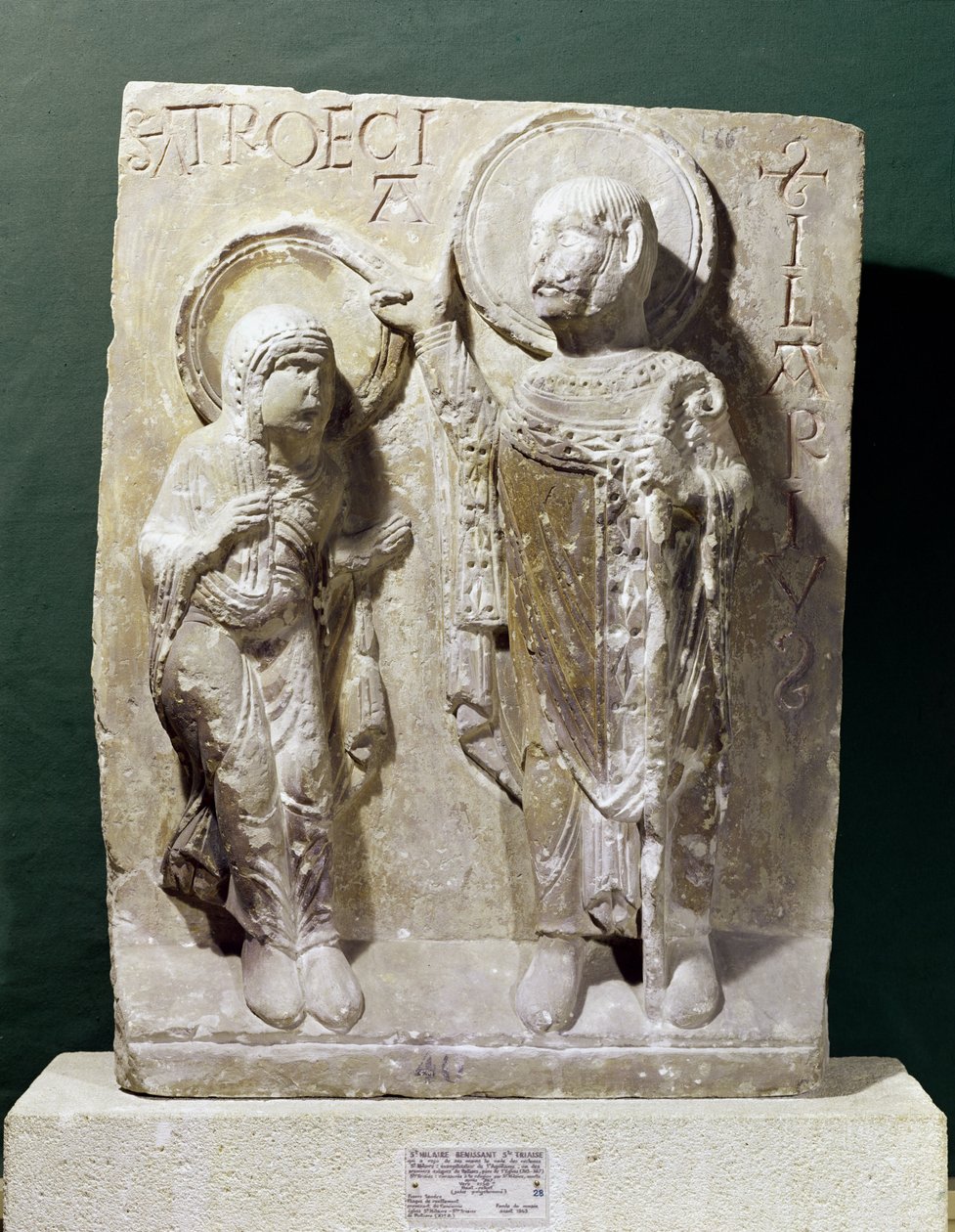 نقش يصور القديس هيلاري بواتييه (320-368) بمباركة القديسة تريز ، حوالي 1150 بواسطة المدرسة الفرنسية