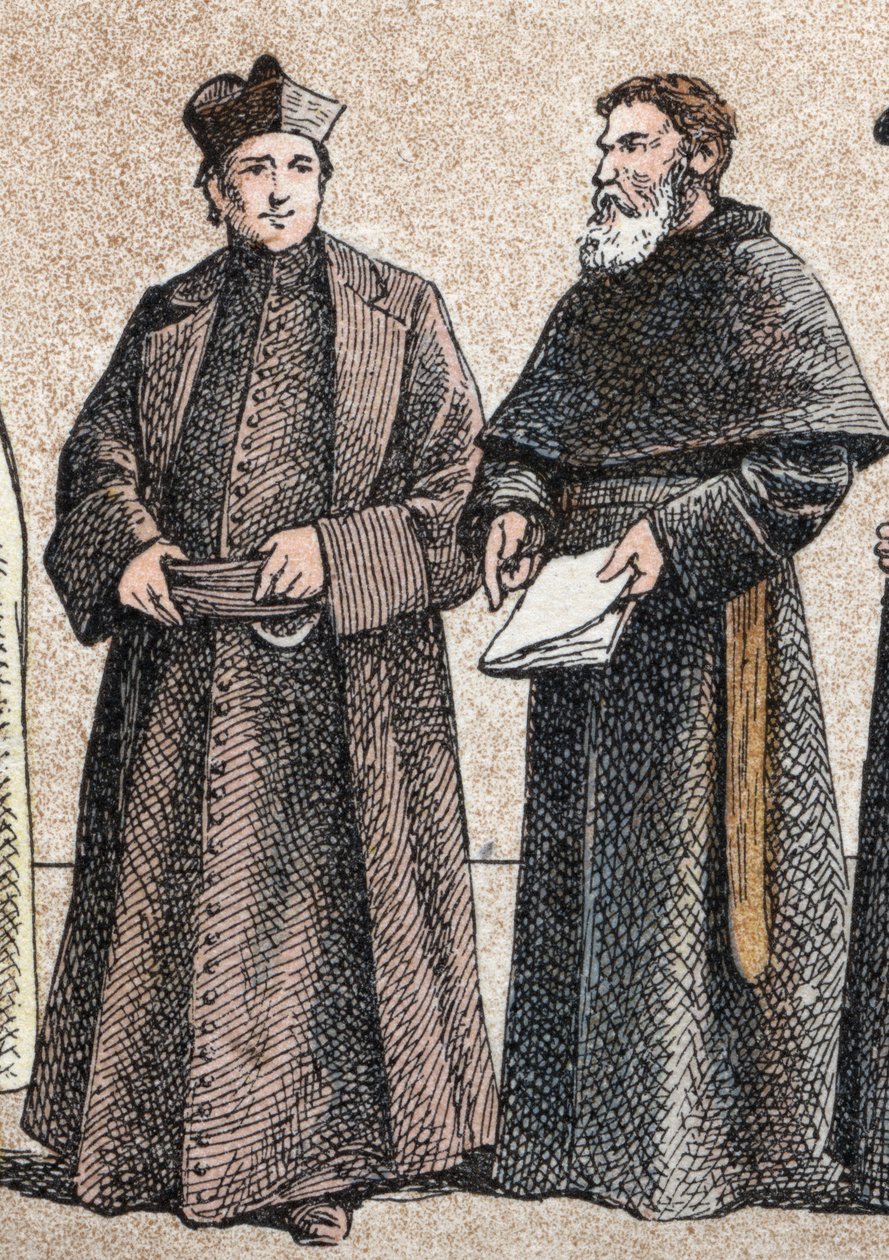 الأزياء الدينية: من g a d صورة يسوعي وشقيق افتراضى (عضو في جماعة Augustinians of the Assumption) - نقش - أزياء دينية في العصور القديمة: من اليسار إلى اليمين ، صورة لجيسويت وأزوم بواسطة المدرسة الفرنسية